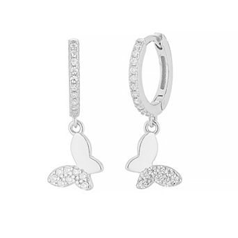 Sunkissed Sterling Cubic Zirconia Butterfly Hoop Drop Earrings