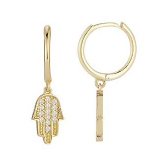 Sunkissed Sterling Cubic Zirconia Hamsa Hoop Drop Earrings