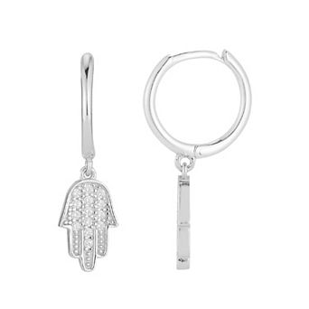 Sunkissed Sterling Cubic Zirconia Hamsa Hoop Drop Earrings