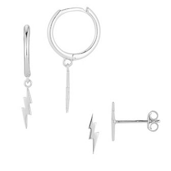Sunkissed Sterling Lightning Hoop Drop & Stud Earring Duo Set