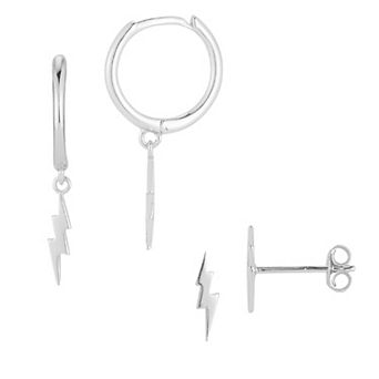 Sunkissed Sterling Lightning Hoop Drop & Stud Earring Duo Set