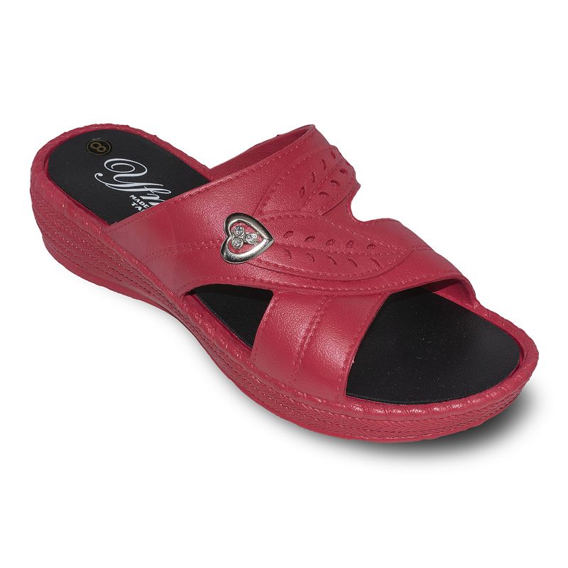 YFM Womens Low Heel Slide Sandals, Size: 5, Red