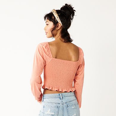 Juniors' SO® Long Sleeve Smocked Top