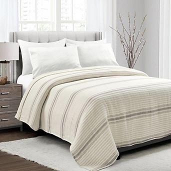 Lush Decor Farmhouse Stripe Kantha Pick Stitch Yarn Dyed Quilt