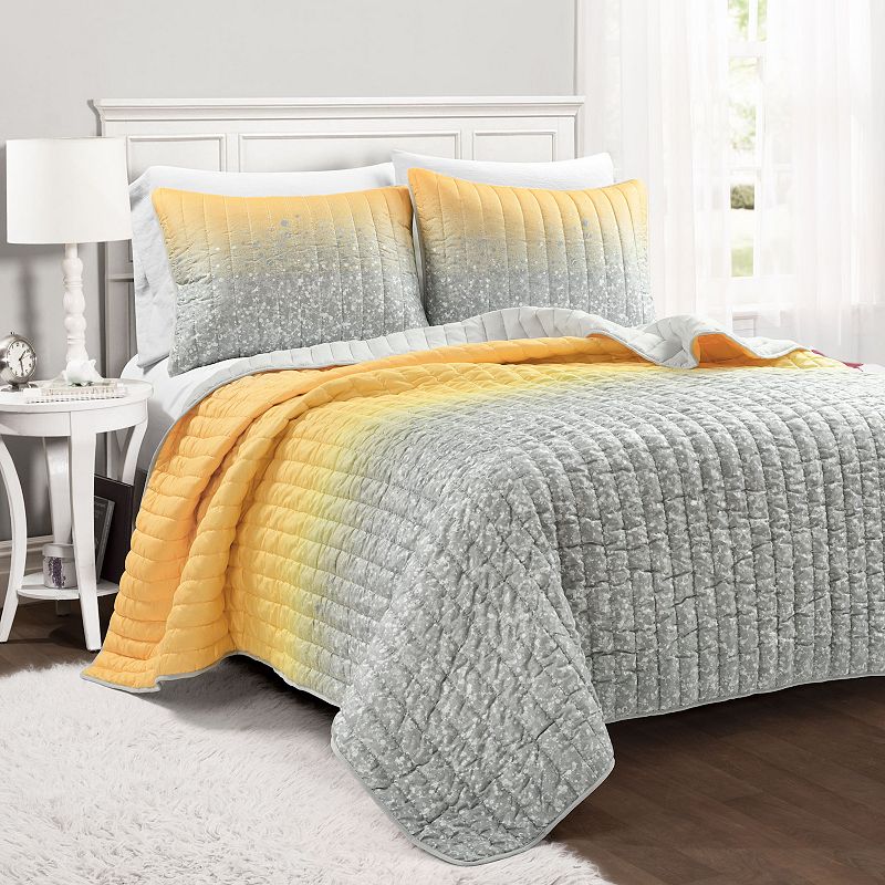 Lush Decor Glitter Ombre Metallic Print Quilt Set with Shams, Yellow, Full/