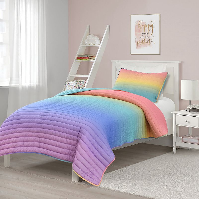Lush Decor Rainbow Ombre Quilt Set with Shams, Multicolor, Twin