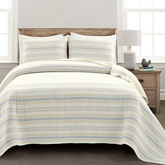 Lush Decor Solange Stripe Kantha Pick Stitch Yarn Dyed Woven Quilt Set with Shams