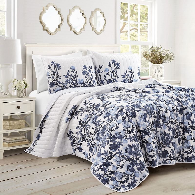 Lush Decor Tanisha Reversible Quilt Set with Shams, Blue, Full/Queen