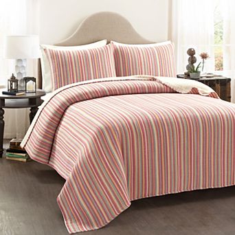 Lush Decor Tracy Stripe Pick stitch Kantha Yarn Dyed Cotton Woven Quilt Set with Shams