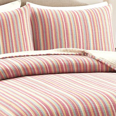 Lush Decor Tracy Stripe Pick stitch Kantha Yarn Dyed Cotton Woven Quilt Set with Shams
