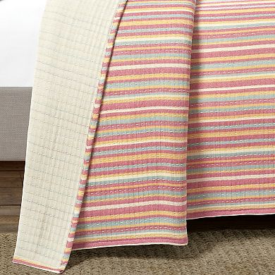 Lush Decor Tracy Stripe Pick stitch Kantha Yarn Dyed Cotton Woven Quilt Set with Shams