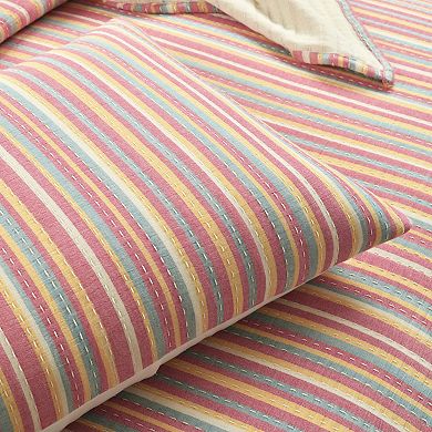Lush Decor Tracy Stripe Pick stitch Kantha Yarn Dyed Cotton Woven Quilt Set with Shams
