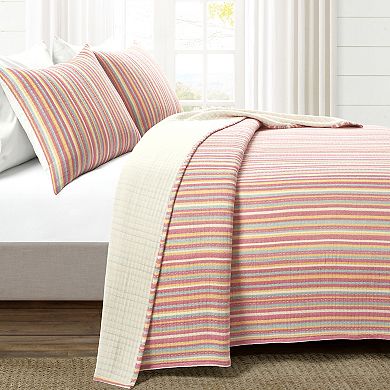 Lush Decor Tracy Stripe Pick stitch Kantha Yarn Dyed Cotton Woven Quilt Set with Shams