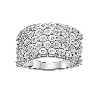 Gemminded Sterling Silver 1/5 Carat T.W. Diamond 5 Row Ring