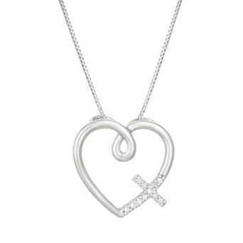 Gemminded Sterling Silver & Diamond Accent Heart Cross Pendant Necklace