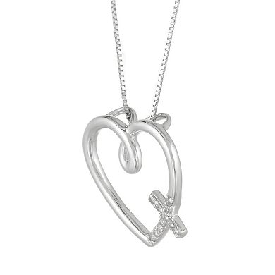 Gemminded Sterling Silver & Diamond Accent Heart Cross Pendant Necklace