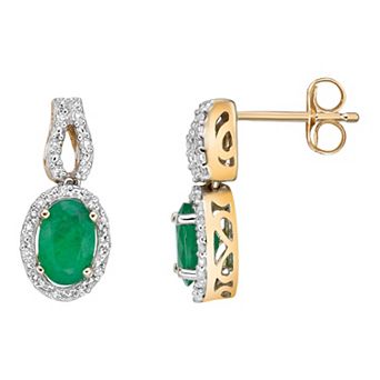 Gemminded 10k Gold 1/10 Carat T.W. Diamond & Emerald Drop Earrings
