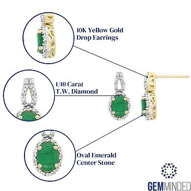 Gemminded 10k Gold 1/10 Carat T.W. Diamond & Emerald Drop Earrings