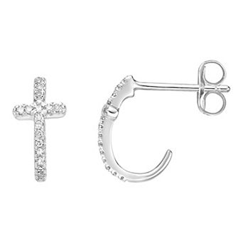Gemminded 10k White Gold 1/8 Carat T.W. Diamond Cross Earrings