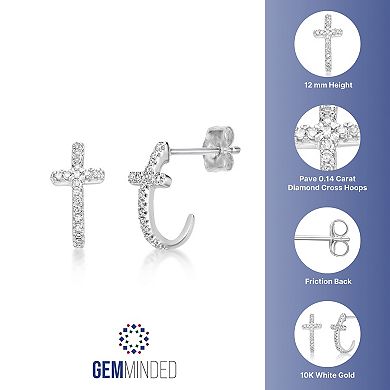 Gemminded 10k White Gold 1/8 Carat T.W. Diamond Cross Earrings