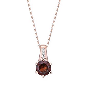 Gemminded 10k Rose Gold Garnet Pendant Necklace with Diamond Accents
