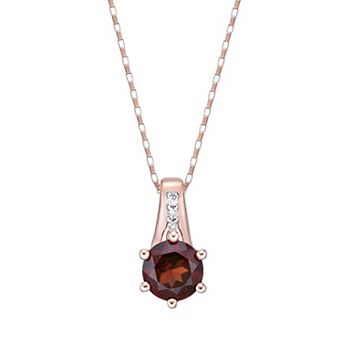 Gemminded 10k Rose Gold Garnet Pendant Necklace with Diamond Accents