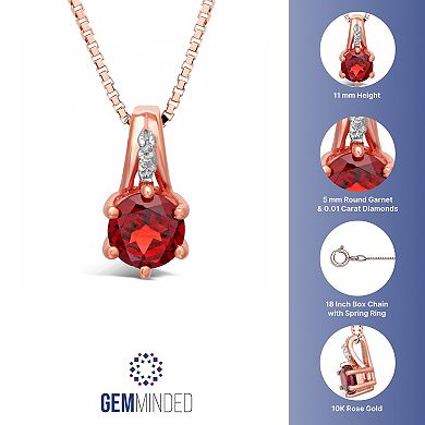 Gemminded 10k Rose Gold Garnet Pendant Necklace with Diamond Accents