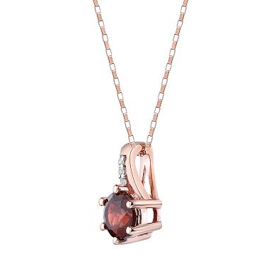 Gemminded 10k Rose Gold Garnet Pendant Necklace with Diamond Accents