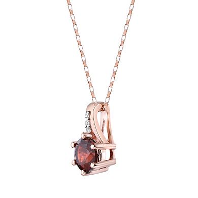 Gemminded 10k Rose Gold Garnet Pendant Necklace with Diamond Accents