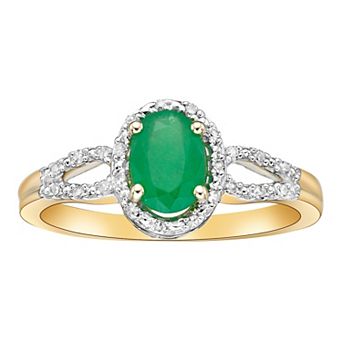 Gemminded 10k Gold 1/10 Carat T.W. Diamond & Emerald Ring