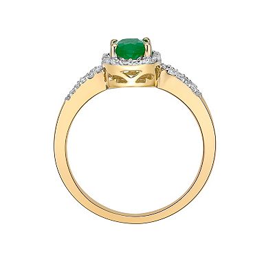 Gemminded 10k Gold 1/10 Carat T.W. Diamond & Emerald Ring