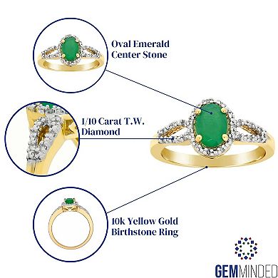 Gemminded 10k Gold 1/10 Carat T.W. Diamond & Emerald Ring