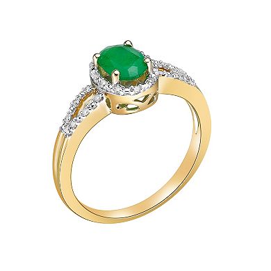 Gemminded 10k Gold 1/10 Carat T.W. Diamond & Emerald Ring