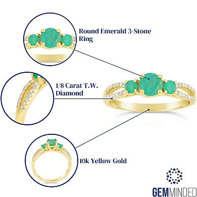 Gemminded 10k Gold 1/8 Carat T.W. Diamond & Emerald 3-Stone Ring