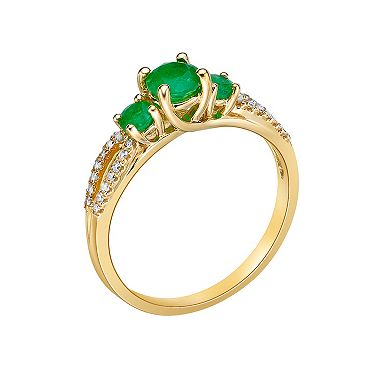 Gemminded 10k Gold 1/8 Carat T.W. Diamond & Emerald 3-Stone Ring