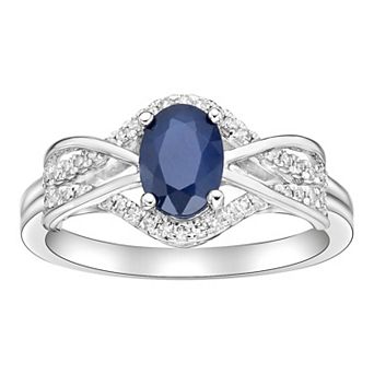 Gemminded 10k White Gold 1/6 Carat T.W. Diamond & Sapphire Ring