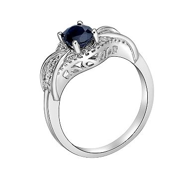Gemminded 10k White Gold 1/6 Carat T.W. Diamond & Sapphire Ring