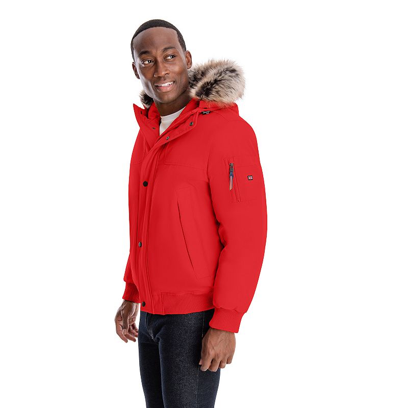 Men's London Fog Short Snorkel Hooded Bomber Jacket, Size: Large, Red