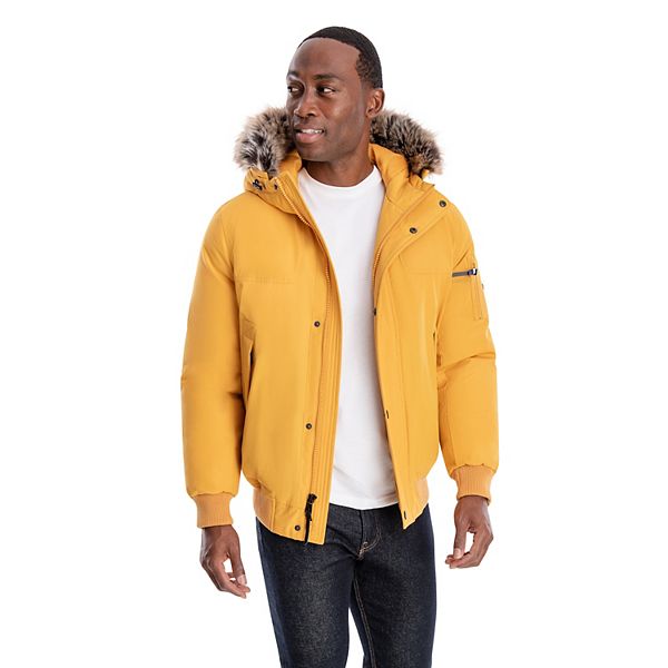 Yellow jacket with fur hot sale hood