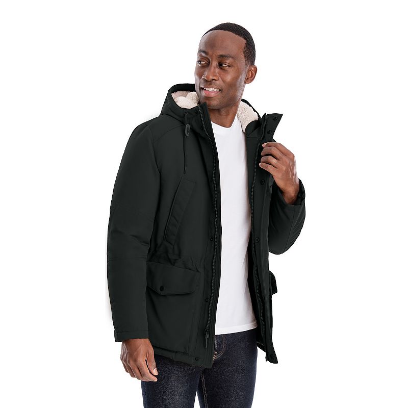 London Fog- Parka with Sherpa-Lined Hood- Black- L