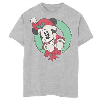 Disney's Mickey Mouse Boys 8-20 Christmas Wreath Santa Hat Portrait Graphic Tee
