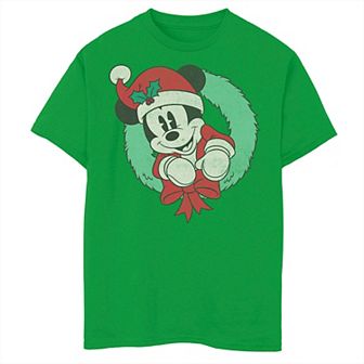 Disney's Mickey Mouse Boys 8-20 Christmas Wreath Santa Hat Portrait Graphic Tee