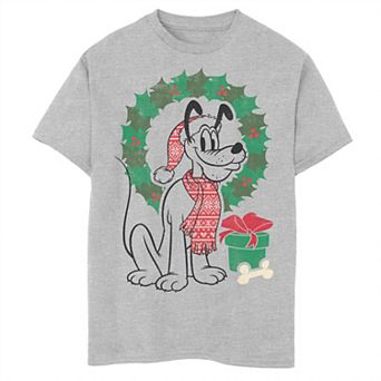 Disney's Pluto Boys 8-20 Christmas Wreath Portrait Graphic Tee