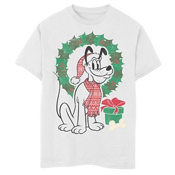 Disney's Pluto Boys 8-20 Christmas Wreath Portrait Graphic Tee