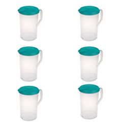 Sterilite 1 Gallon Round Plastic Pitcher and Spout Clear w/ Color Lid (6 Pack)