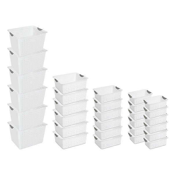 Sterilite Multi-Size White Plastic Storage Basket Organizer Bundle