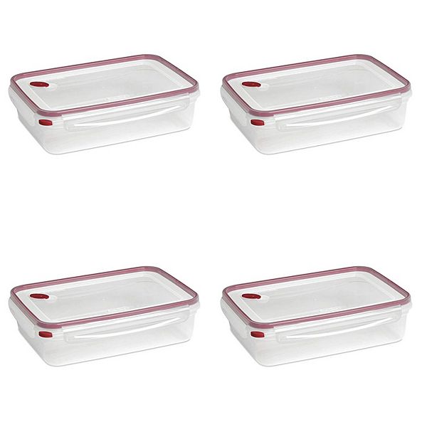 Sterilite Ultra Seal 16 Cup Rectangular Food Storage Containers, Red (4