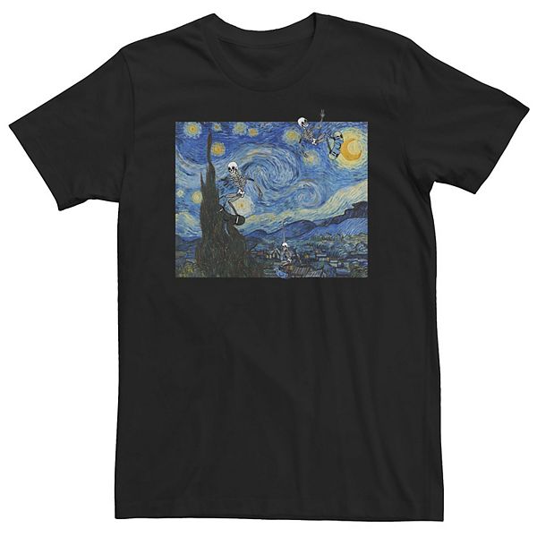 Big & Tall Trendy Vincent van Gogh Skateboard Skeletons Tee