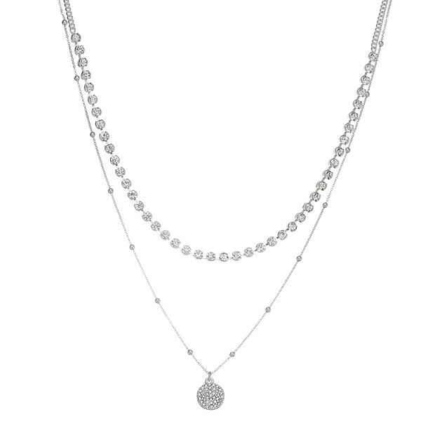 Nine West Silver Tone Crystal Layered Necklace