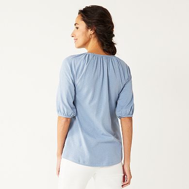 Women's Croft & Barrow® Gathered Raglan Elbow Sleeve Top